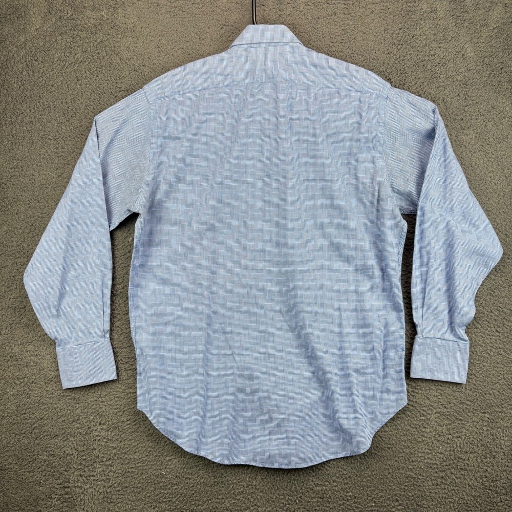 Thomas Dean Mens Blue Geometric Print Button Down Shirt Size Medium Pima Cotton - Picture 6 of 7